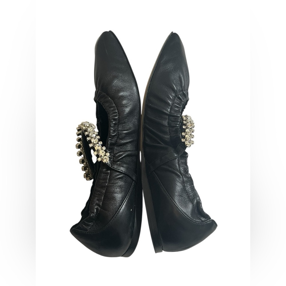 Jimmy Choo Gai Square-Toe Crystal-Strap Leather Ballerina Flats 34, pre-owned. - Picture 13 of 16